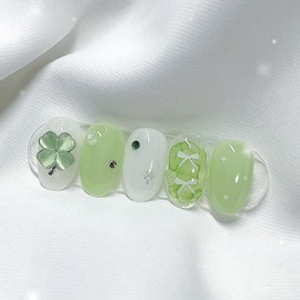 [Handmade Nail Tips] Clover To You Nail Tips - Long Oval / [수제네일팁] 클로버투유 네일팁 - 롱오벌