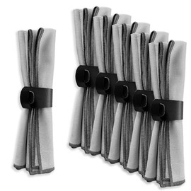 MIQIO® Design Cotton Napkins, Set of 6 + Napkin Rings Made of Vegan Leather, 45 x 45 cm, Fabric Napkins with Elegant Decorative Stitching, 100% Organic Cotton, Certified, Light Grey, Black