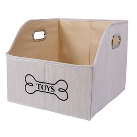 Brabtod Foldable Toys Bin -Dog Toys Bin-Dog Toy Box-Storage Basket with Handle,Organizer Bin for Pet Toys, Blanket, Shelves, Closet -Beige