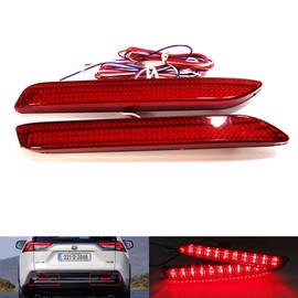 2x Red Lens Rear Bumper Reflector LED Fog Tail Stop Brake Light DRL For IS F RX300 NX RC Harrier Verso bZ4X Solterra 2019+ RAV4
