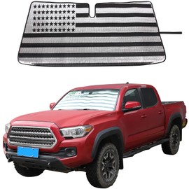 Aunginsy Car Front Windshield Sunshade Compatible with Toyota Tacoma 2006-2024 Windshield Sunshades Foldable Reflective Sun Visor for UV Rays and Sun Heat Protection Car USA Flag Pattern Accessories
