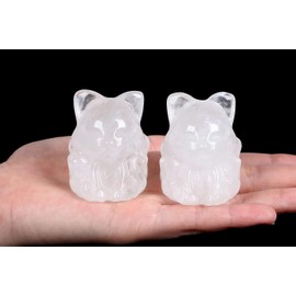 LAIDANLA 2" Clear Quartz Fox Figurine Healing Crystals Fox Statue Hand Carved Natural Gemstone Polished Reiki Spiritual Pocket Animal Sculpture Home Office Room Desk Decor