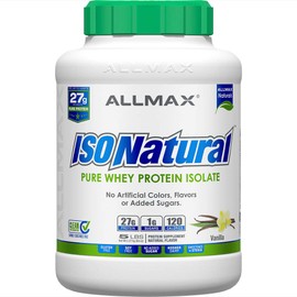 ALLMAX ISONATURAL Whey Protein Isolate, Vanilla - 5 lb - 27 Grams of Protein Per Scoop - Zero Fat & Sugar - 99% Lactose Free - with Prebiotics - No Artificial Flavors - Approx. 73 Servings