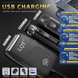 Electric Foil Shaver for Men 3-Piece Grooming Kit with Floating Blades & LED Display, IPX7 Waterproof Wet/Dry Beard Trimmer, Cordless Rechargeable Electric Razor for Travel (Black)
