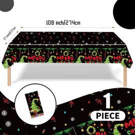 ORNACELE Christmas Disposable Tablecloths, 108" x 54" Rectangular Plastic Waterproof Tablecover with Christmas Stocking Gift Wreath, Winter Holiday Themed Party Party Decoration Supplies (1)