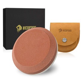 NedFoss Axe Sharpener Tool with Leather Sheath, Sharpening Puck Whetstone Hatchet & Tool Sharpening Stone, Dual Grit Multi-Purpose Sharpener (Red)