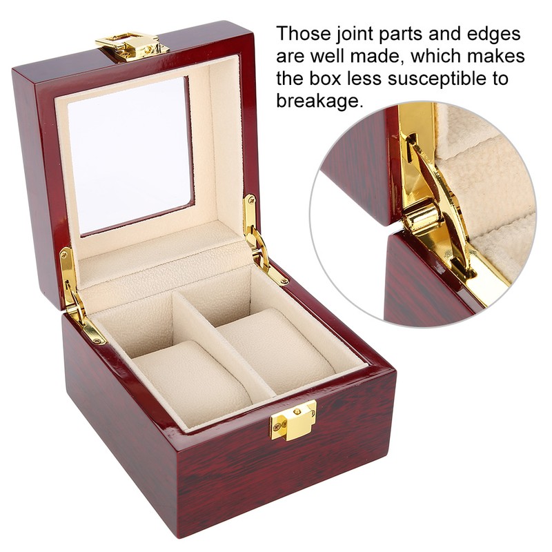 2 Grids Wooden Watch Holder Wristwatch Display Case Jewelry Gift