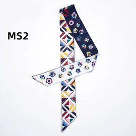 Jongjuer 4Pcs Double sided floral style tie Tie Bag handle simulate Silk scarf Small ribbon decorative silk scarf bag with women's silk scarf, 39.4*1.97in