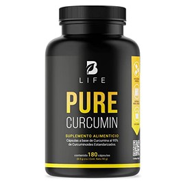 Curcumina Pura de 180 Cápsulas 1000 mg por porción. Ingredientes Naturales. Pure Curcumin B Life.