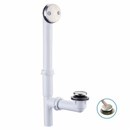 Tubular Bath Tub Drain Kit 1-1/2" with Brushed Tip-Toe Bathtub Drain Stopper, Welsan Touch-Toe Bath Plug Waste and Overflow Face Plate, PVC Plastic Pipe (Brushed Nickel)