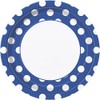 Royal Blue Polka Dot Round Disposable Paper Dinner Plates -