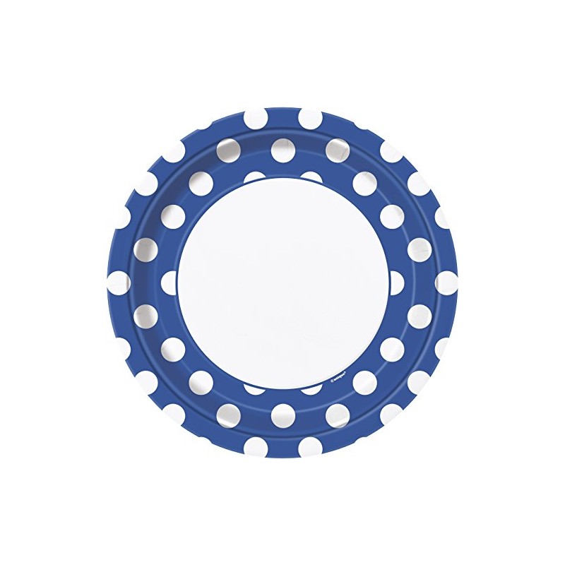 Royal Blue Polka Dot Round Disposable Paper Dinner Plates -