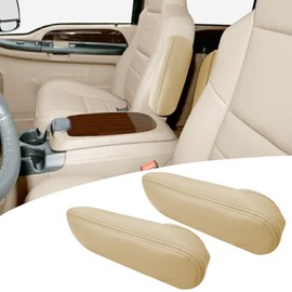 VKGUG 2PCS Car Front Seat Armrest Cover Compatible with Ford F150 F250 F350 Excursion Lariat 1999-2007 Leather Left and Right Seat Arm Rest Cover Gray (Only Leather Part)