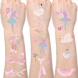 Lovarywow Ballerina Party Temporary Tattoos - 200+ Ballet Dance Temporary Tattoos Stickers Dance Party Decorations Gifts Dance Party Favors Cute Temporary Tattoos Ballet Themed Party Supplies for Kids