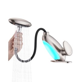 KaiwayInno Pull Out LED Bathroom Faucet, Single Handle Waterfall Bathroom Sink Faucet, 3 Colors Light Changing Stainless Steel Vanity Faucets, 360° Rotating LED Faucets 1 Hole 3 Hole, Brushed Nickel