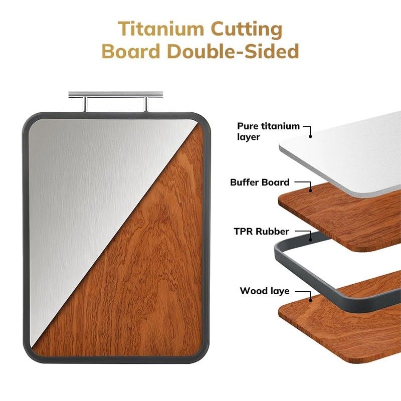 WLTQOL Solid Ebony Wood+Titanium Double-Sided,304 Stainless Steel Handle TPR Rubber