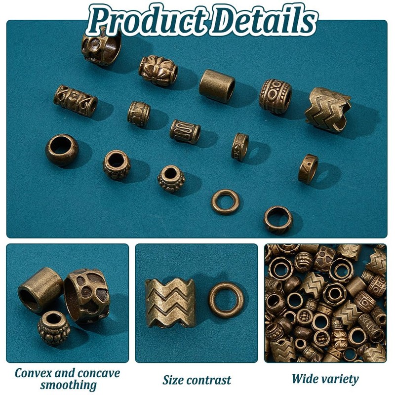 NBEADS 150 Pcs Alloy Spacer and Dreadlock Hair Beads -