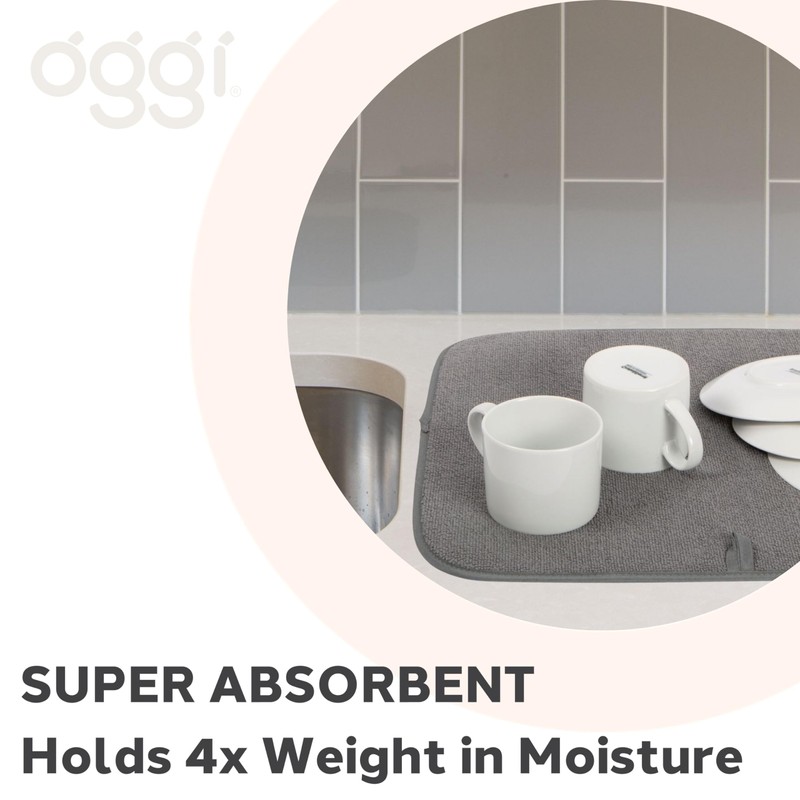 OGGI Absorbent, Reversible Microfiber Dish Drying Mat for Kitchen, Dish