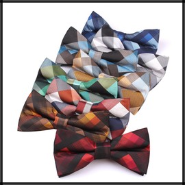 White Fang NC041 Men's Bow Tie, Plaid Pattern, Polyester, Formal, Casual, Stylish, coffee