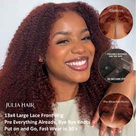 Julia Hair Pre Everything Wig Jerry Curly Reddish Brown 13X4 Ear to Ear HD Lace Front Glueless Wigs Human Hair Pre Plucked Pre Cut Bleached Knots Invisible Bye Bye Knots Frontal Wig No Glue 18 Inch