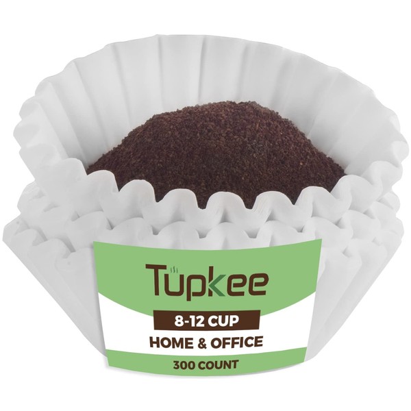 Tupkee Coffee Filters 8-12 Cups - 300 Count, Basket Style, White Paper, Chlorine Free Coffee Filter, Made in the USA