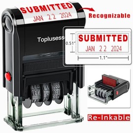 Toplusesse SUBMITTED Stamp with Date Self-Inking Office Rubber SUBMITTED Date Stamp for Business 12-Year Band Red Ink 2024