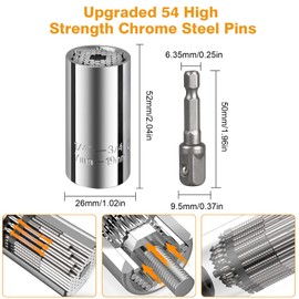 SUNJOYCO Universal Socket Set, 7mm–19mm Self-Adjusting Socket with Power Drill Adapter, 105° Right Angle Drill Attachment for Home Repair, Car Maintenance, DIY Projects
