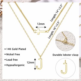 Dochais Layered Gold Necklaces for Women Trendy Dainty Cross Choker Necklace 14k Gold Plated Stack Initial Statement Pendant Chain Necklace Letter J