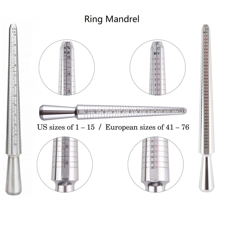Jewelry Ring Mandrel Sizer Gauge Tools Set, Stainless Steel Ring