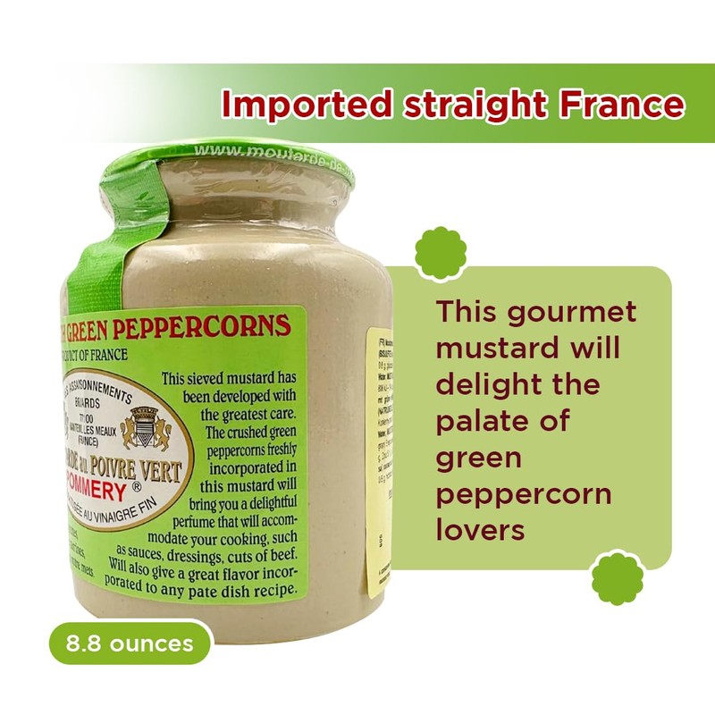 Pommery - Gourmet Green peppercorn Mustard from France in crock