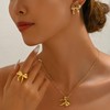 Bow Necklace Earrings Set Gold Bow Jewelry Pearl Stud Earrings