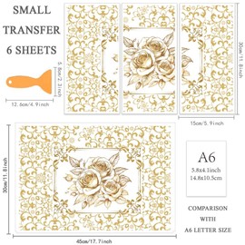 OLYCRAFT Golden Vine Transfer Films for Rubbing on Furniture and Crafts 15 x 30 cm Flowers Furniture Transfer Stickers Decals Decor with 1 Piece Scraper for Wooden Furniture Decor 3 Pieces/Set