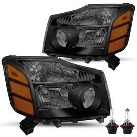 JSBOYAT Headlight Assembly Compatible with 2004-2015 Nissan Titan / 2005-2007 Armada OEM Replacement Headlamp Passenger and Driver Side Black Housing with Smoke Lens Bulbs Included
