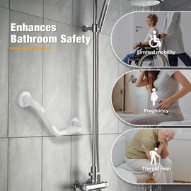 Grab Bars for Bathtubs and Showers- 1-1/4 x 16" Angled Shower Grab Bar for Seniors Knurled Stainless Steel Handicap Grab Bars for Wall (White, 1 Pack)