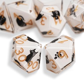 GU BEI TE DND - Set di 7 dadi in resina poliedrici, a forma di gatto, con bordo affilato, in resina poliedrica, con confezione regalo, per giochi di ruolo e giochi di ruolo DND MTG