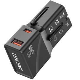 LENCENT Adaptador de Viaje Internacional, Cargadores USB C, Carga Rápida PD 20W & QC 3.0 Tipo C, Cargador de Pared, Adaptador de Enchufe Universal para EU/UK/EE.UU./AUS