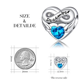 FOREVER QUEEN December Birthstone Charms for Charms Bracelet- 925 Sterling Silver Bead Endless Love Charms, Happy Birthday Charms for Bracelet and Necklace