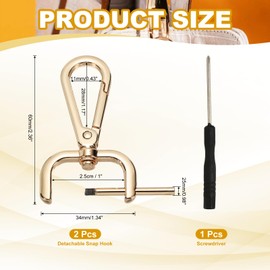 YELARXI Swivel Clasps Hook, 1 Inch ID Detachable Snap Hook W/Screw Bar D Ring Claw Clasp with Screwdriver Fit for Lanyard Bag Leather Craft Purse Hardware DIY Bag (2 Pack, Light Gold)