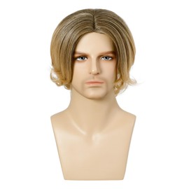 Men Short Blonde Wig Middle Parting Blond Layered Hair for Cosplay Costume