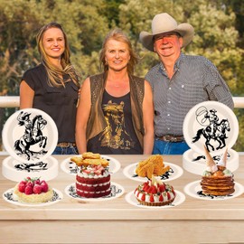 SYUCVQI 60 Pcs Western Paper Plates, 7 inch Printed Western Cowboy Party Plates for Wild West Decorations, Disposable Rodeo Bachelorette Themed Tableware for Cowgirl Birthday Party Supplies