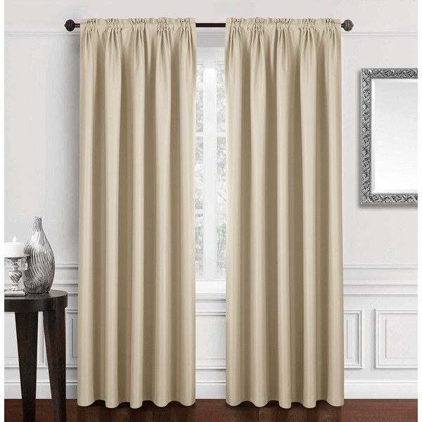 Dreaming Casa Solid Room Darkening Blackout Curtain for Bedroom Draperies Window Treatment Beige Rod Pocket 2 Panels 96 inches Long, 52" W x 96" L
