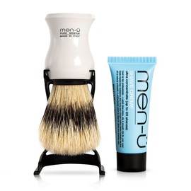 men-u BARBIERE PURE BRISTLE (WHITE) SHAVING BRUSH – Traditional shaving brush set from Italy w/ pure bristles. A great introductory shaving brush. Includes 15ml SHAVE CREAM tube.