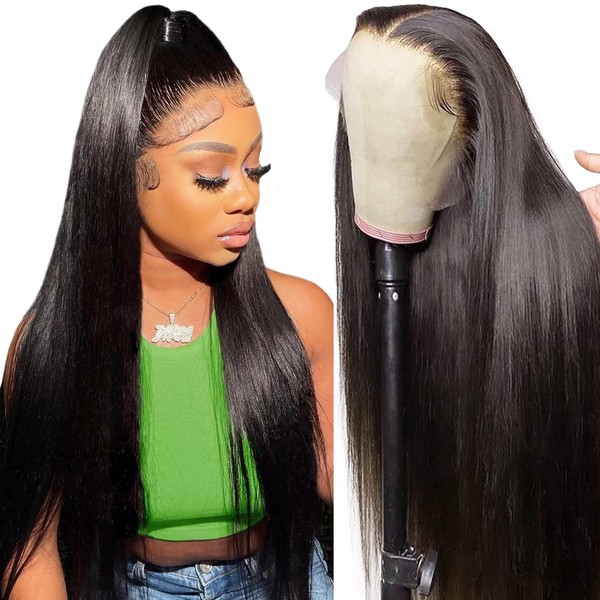 Real Hair Wig, 13 x 4 (33x10 cm), Straight HD Lace Front Wig, Human Hair, Bresilienne Perruque Cheveux Humain HD Lace Frontal Wigs, Human Hair, Pre-Plucked Wig for Women with Baby Hair, Natural