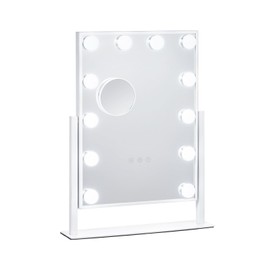 Happybuy Hollywood Vanity Mirror with Lights, 12 Dimmable Bulbs & 3 Color Lighting Modes, Makeup Mirror with Detachable 5X Magnification, Smart Touch Control, 360 Degree Rotation(16.1x11.8 in, White)