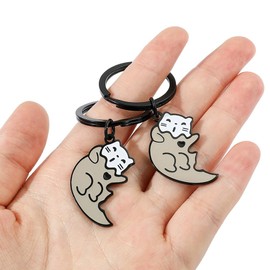 Cute Cat Pullze Funny Otter Animal Matching Keychain Couple Keyring Valentines Day Gifts for Lover Boyfriend Girlfriend, Cat B, adjustable