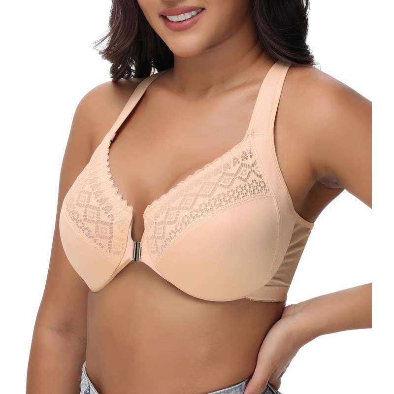 Oscrenia Racerback Front Closure Bra Plus Size for Women Unlined