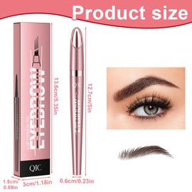 EIROVYA Magischer Augenbrauenstift mit 4 Mikrogabelspitzen, langlebiger wasserfester Augenbrauenstift und wischfester Augenbrauenstift, sorgt für natürlich aussehende (Dunkelbraun), 1 Stück