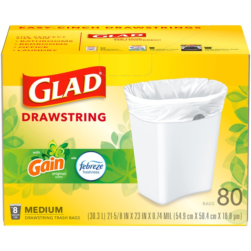 Glad Medium Trash Bags, 8 Gallon, Gain Original with Febreze