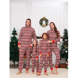 Matching Christmas Onesie Pajamas for Family, Adult Onesie Xmas Pjs with Zipper Holiday Loungewear One Piece Hooded Christmas Onesie Sleepwear for Couples/Women/Men (Youth,4-5T,Black Tree)