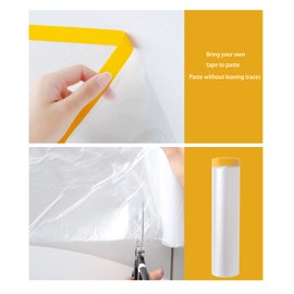 QIJING Pre-Made Masking Film, 9 feet Wide Automotive pre-Strip Masking Film, 65 feet of Plastic, for Automotive Furniture, Floor Protection coverings